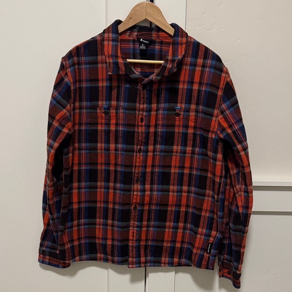 Cotopaxi Men's Vibrant Plaid Shirt Organic Cotton Performance Outdoors Size L